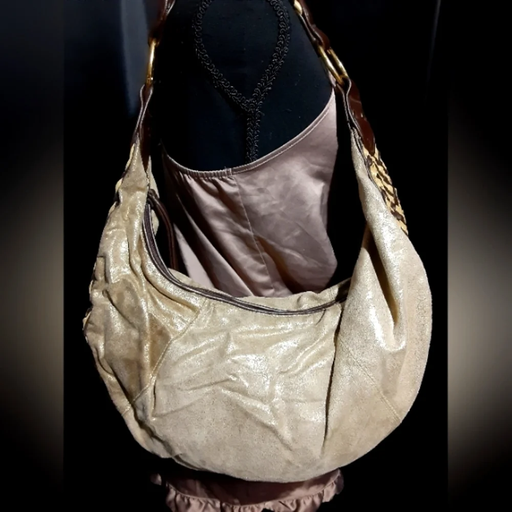 Bisou Bisou Styllish Tan Cream and Brown Women's Handvag Boho Zip Closure